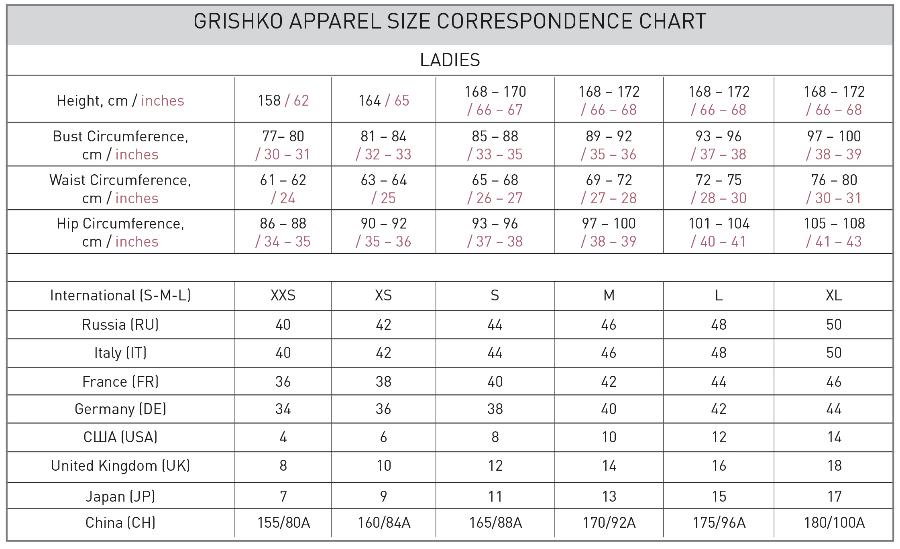 Grishko Leotard Size Chart